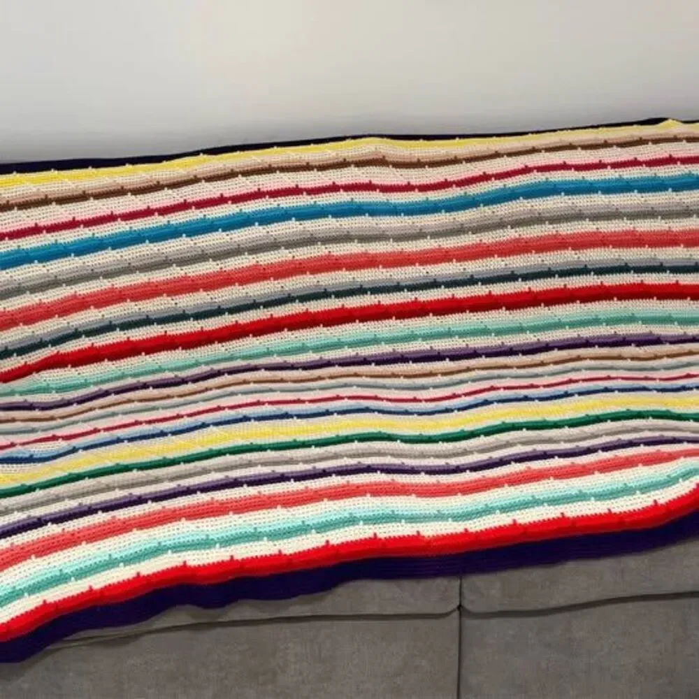 Handmade Multi-Color Striped Crochet Blanket